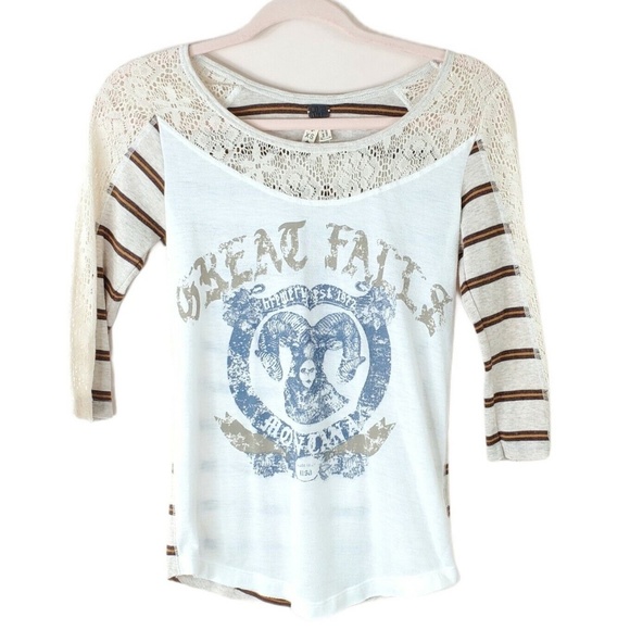 We The Free Tops - WE THE FREE womens Great Falls Montana boho crochet 3/4 sleeve top